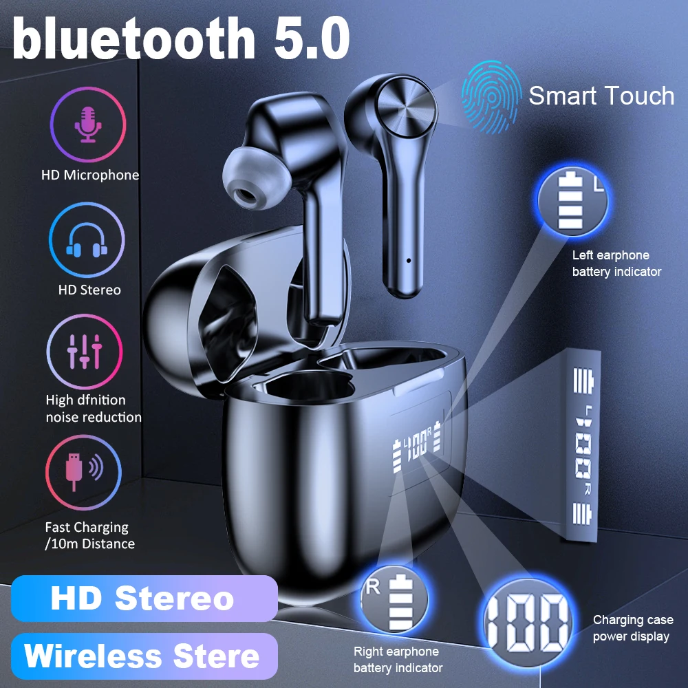 

Mini True Wireless Earphone TWS Bluetooth 5.0 Headphones Built-in Mic Earbuds Touch Control Stereo Headset for All Smartphones