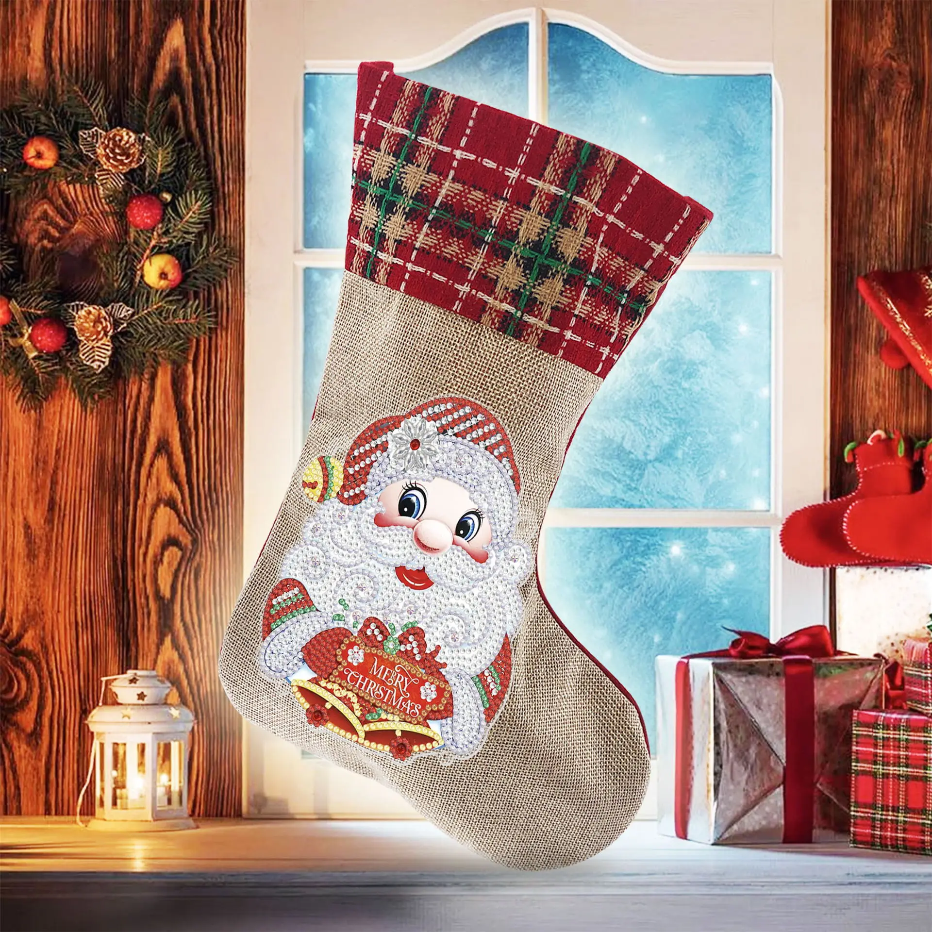 

1 Pcs Christma Decor Home Creative Diy Diamond Christmas Stockings 5D Gift Bag Candy for Children Gift Bags Christmas Decoration