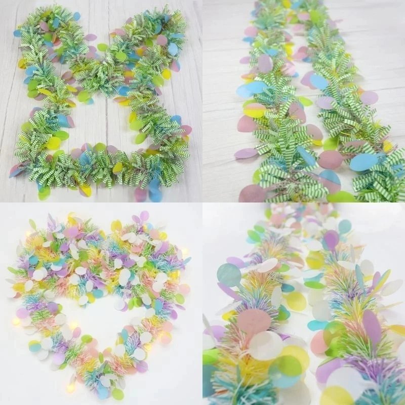 

2M Easter Wreath Decoration Colorful Disc Garland Strip DIY Easter Egg Tinsel Tassel Garland Easter party Home decor Ornaments