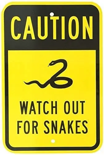 

BGOJM Warning Caution Metal Sign Aluminum Sign, Legend Watch Out for Snakes with Graphic, 8" X 12" inch, Black on Yellow