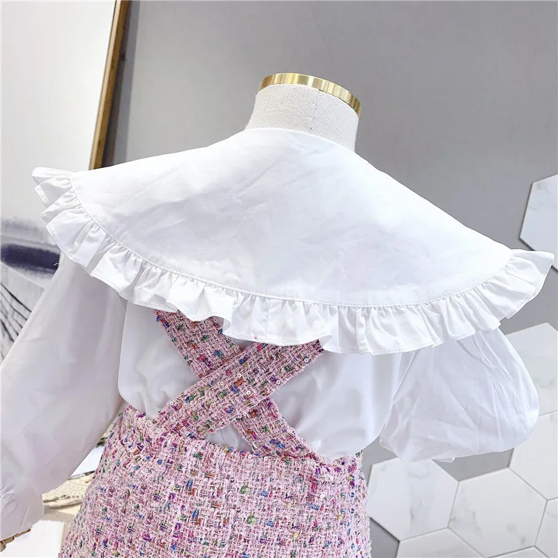 Осень 2019 костюм из 2 предметов для девочек с длинным рукавом белая блузка