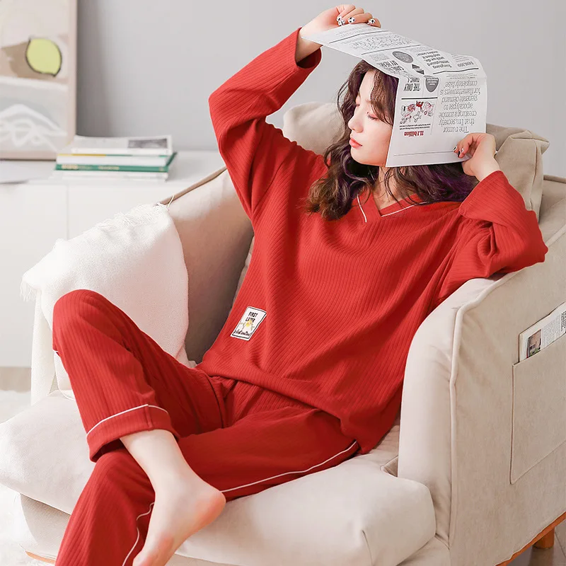 

Pajamas Women Spring Summer Modal Long-Sleeved Trousers Pullovers Home Service Thin Section Sleepwear Plus Size M-3Xl Nighties