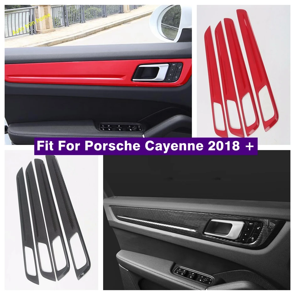 Accessories Inner Door Armrest Handle Bowl Decoration Panel Cover Trim For Porsche Cayenne 2018 - 2022 Red / Carbon Fiber Look