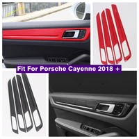 accessories inner door armrest handle bowl decoration panel cover trim for porsche cayenne 2018 2022 red carbon fiber look