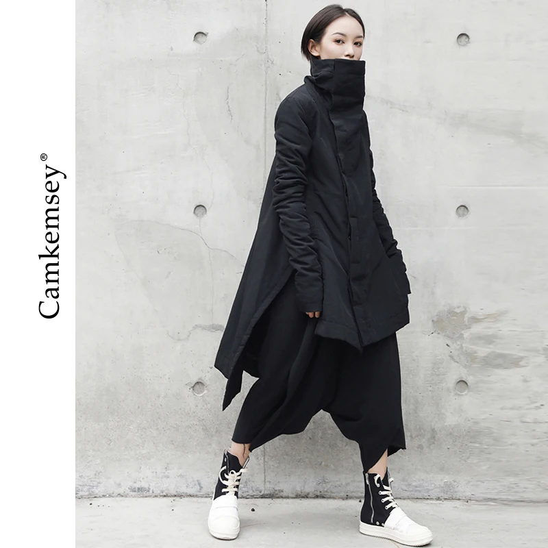 Новый дизайн черные зимние пальто с воротником-стойкой женские теплые пуховые