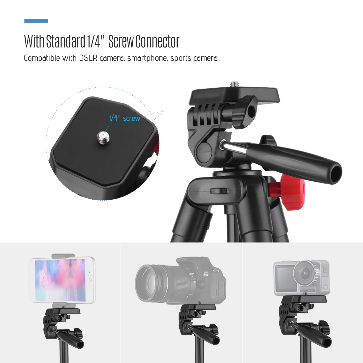 KINGJOY VT-831 Portable camera Tripod Stand Lightweight Photography Aluminum Alloy 1/4 Inch Screw Connector 2kg Load Capacity |