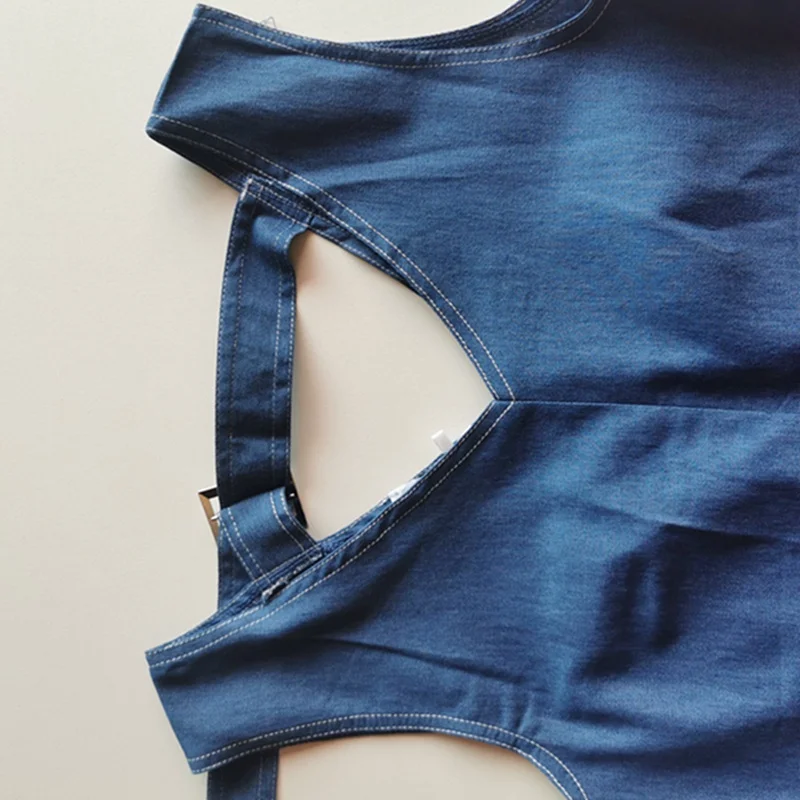 

Korean Denim Female Dress Sleevess A-Line Fabric Belt Pullover summer New Japanese Plain plus size long maxi dresses 2021 new