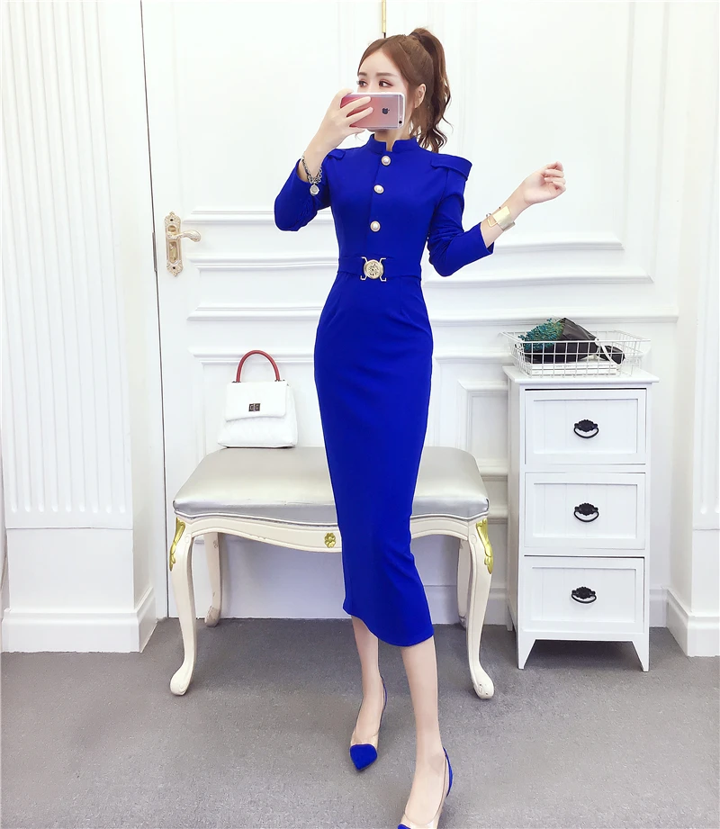 Осеннее облегающее платье с длинным рукавом женское сексуальное однотонное