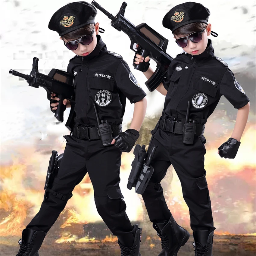 Униформа полицейского на Хэллоуин причудливый костюм спецназа для детей косплея