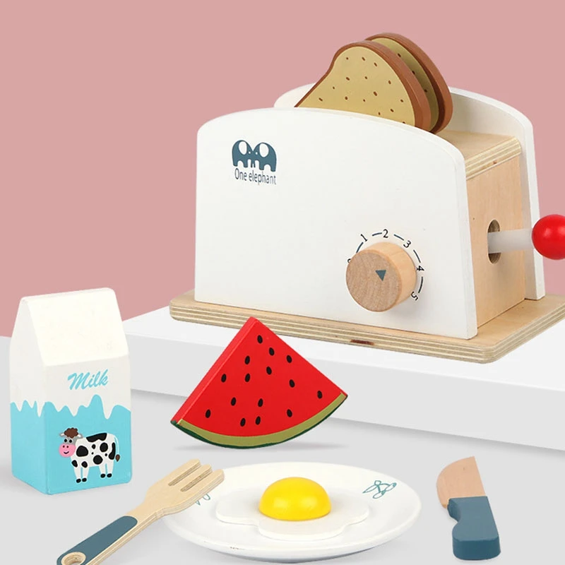 

Kitchen Pretend Play Toy Simulation Wooden Toasters Bread Maker Set Baby Early Learning Educational Toys Game
