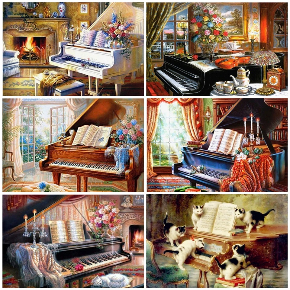 

AZQSD DIY Diamond Painting Cross Stitch Piano Full Square Handmade Diamond Embroidery Landscape Decoration Gift 5D