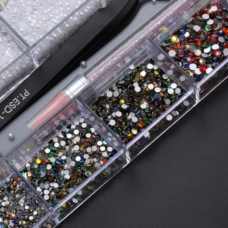 

T4MB Nail Rhinestones Crystals Gems Jewels Multi Shapes Diamond with Tweezers for DIY Art Supplies Decoration Clothes Shoes