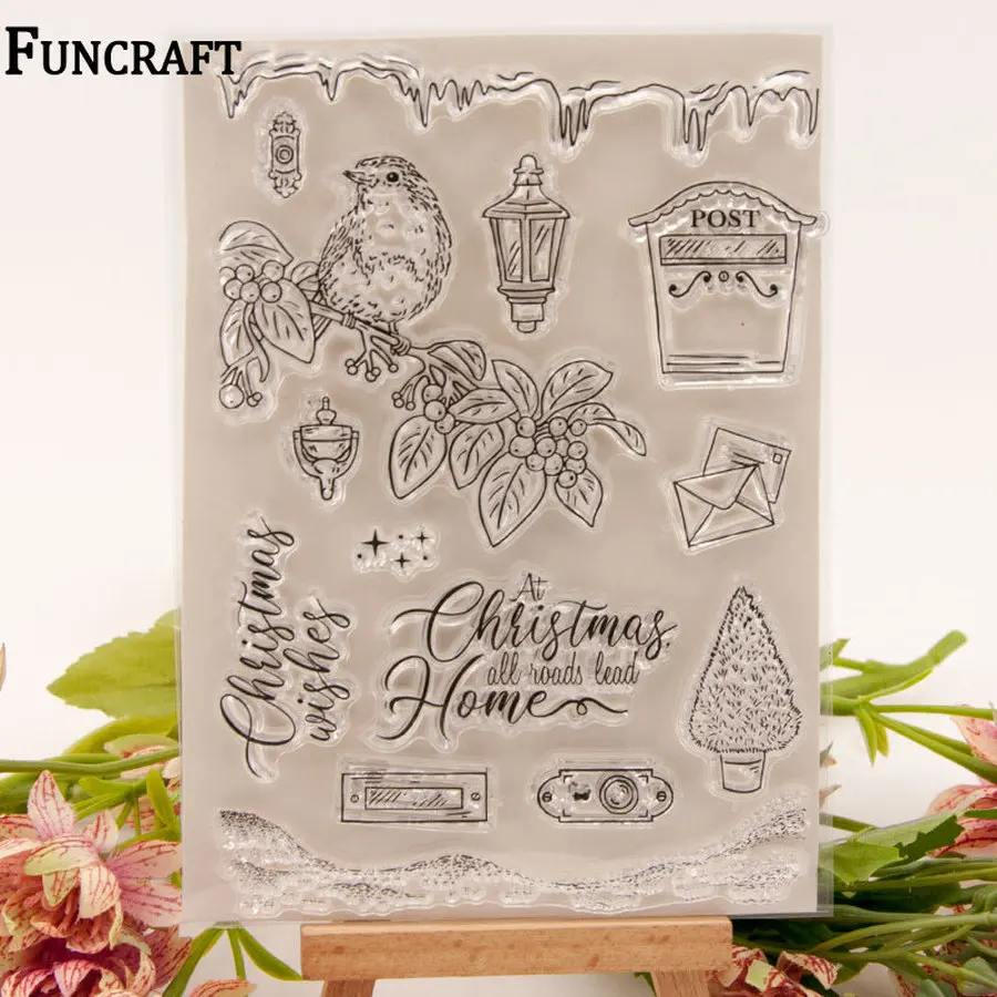 Рождественская елка Милая Птица на ветке конверт листья звезда прозрачные