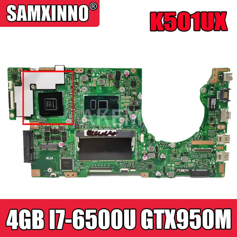 

Материнская плата Akemy K501UX для ноутбука ASUS K501UX K501UB, материнская плата 90MB0A60-R00010 W/ DDR3 4 Гб, I7-6500U GTX950M