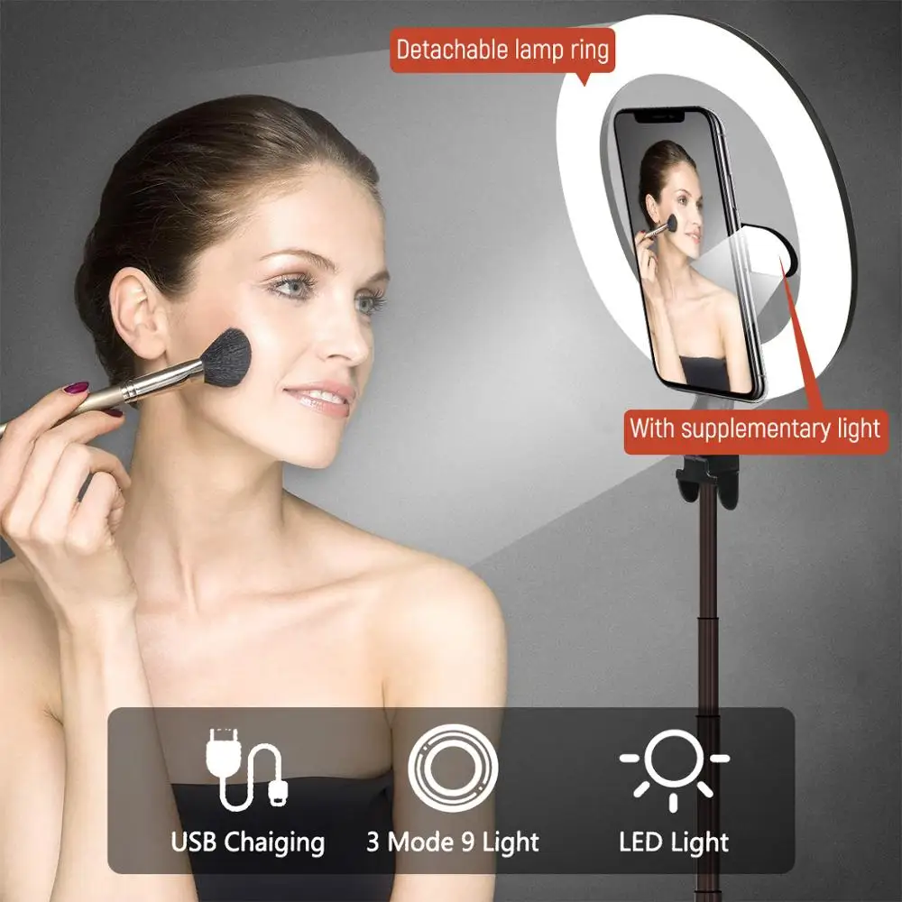 

Wireless Bluetooth Selfie Stick Ring Light With Extendable Tripod For Live Makeup Photography Studio