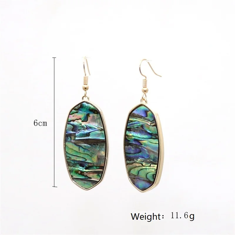 Модные свисающие серьги Abalone овальные золотые с шестигранной головкой корейские