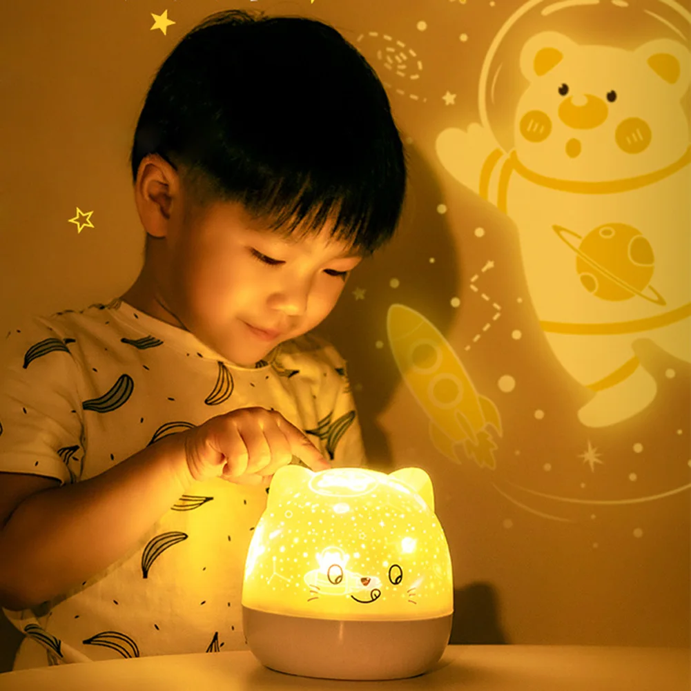 

Simple Starry Sky Projector Lamp Cute Cartoon Shape Rotating Music Box Lamp Projector *6 Three-Color Mixed Night Light