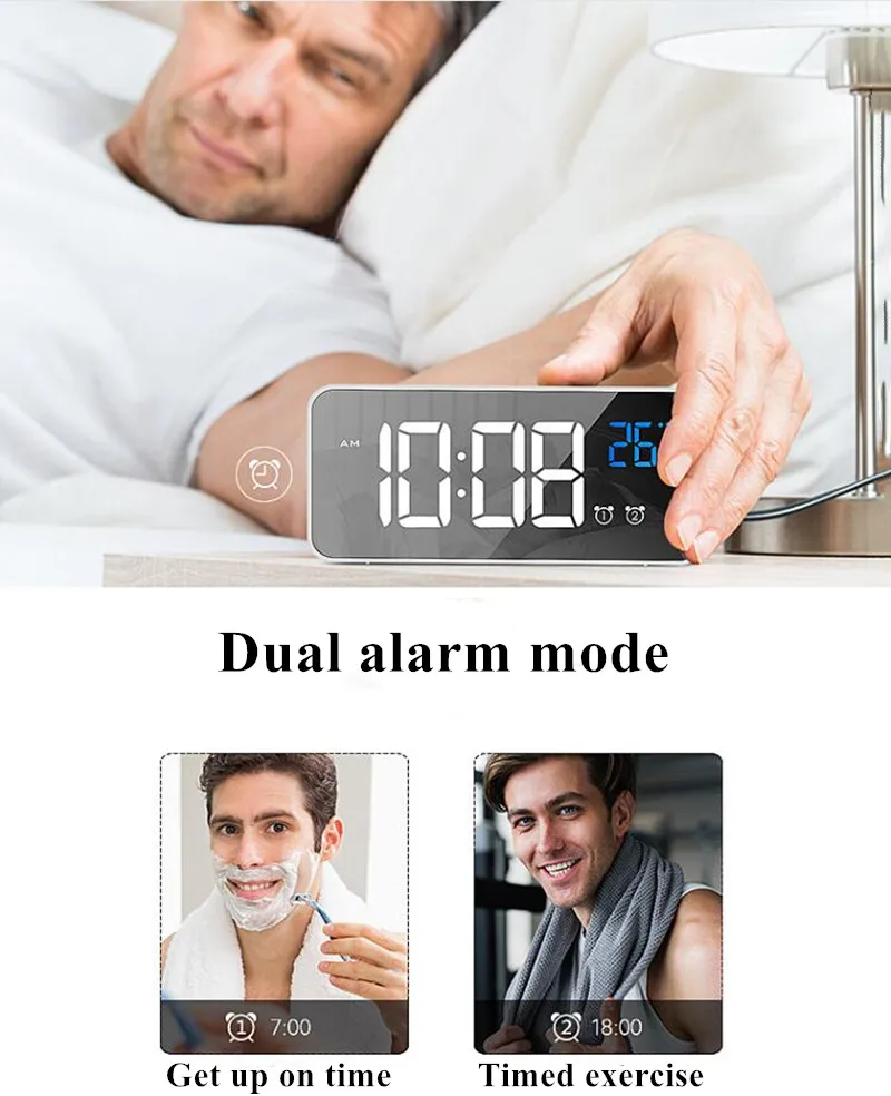 

Music Alarm Digital Clock 2 Alarms Voice Control Snooze Temperature Display Reloj Despertador Digital with USB Cable