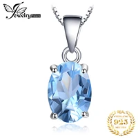 jewelrypalace genuine natural oval blue topaz pendant necklace 925 sterling silver women gemstone statement necklace no chain