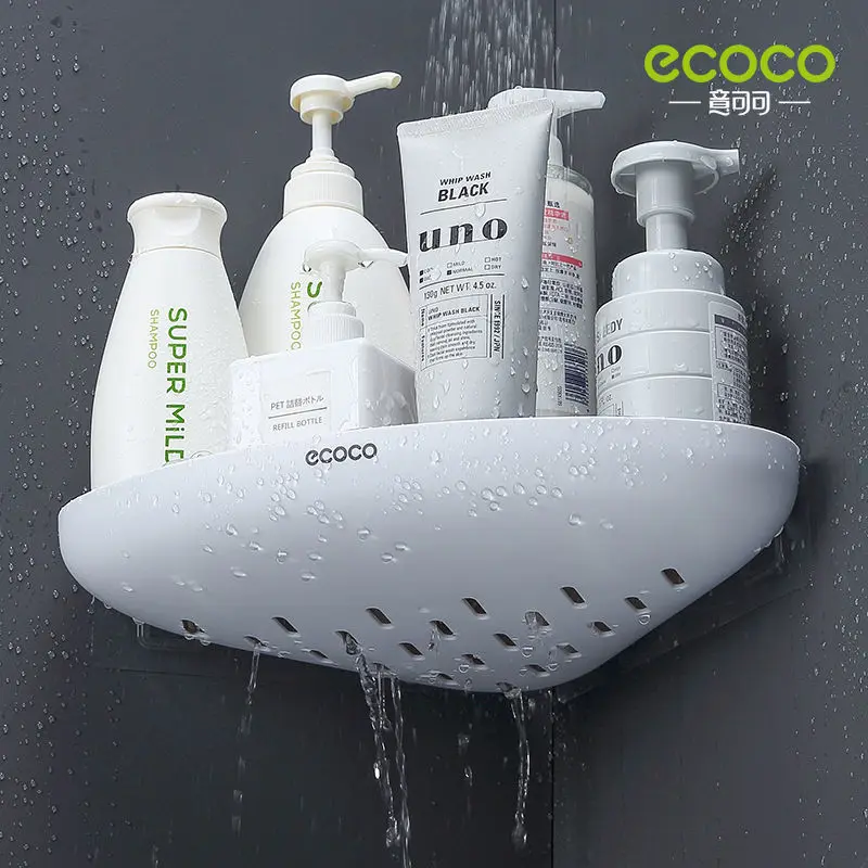 ecoco corner shelf storage shower shampoo holder basket rack wall mounted shelf punch free bathroom kithchen accessories free global shipping