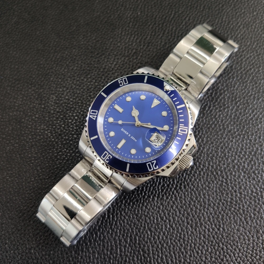 41mm blue Новые модные кварцевые часы из нержавеющей стали 200 м водонепроницаемый металлический браслет Роскошный Черный ГОСТ дайвинг наручные часы для мужчин - Цвет: 41mm blue