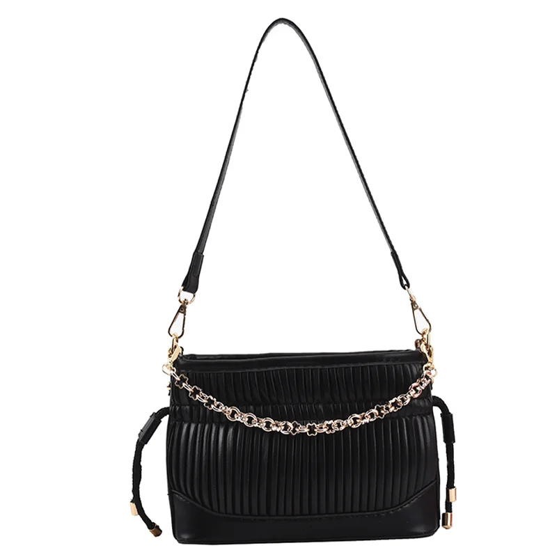 

[BXX] Simple Pleated PU Leather Crossbody Bucket Bags For Women 2021 Summer Branded Shoulder Bag Trending Luxury Hand Bag HU421