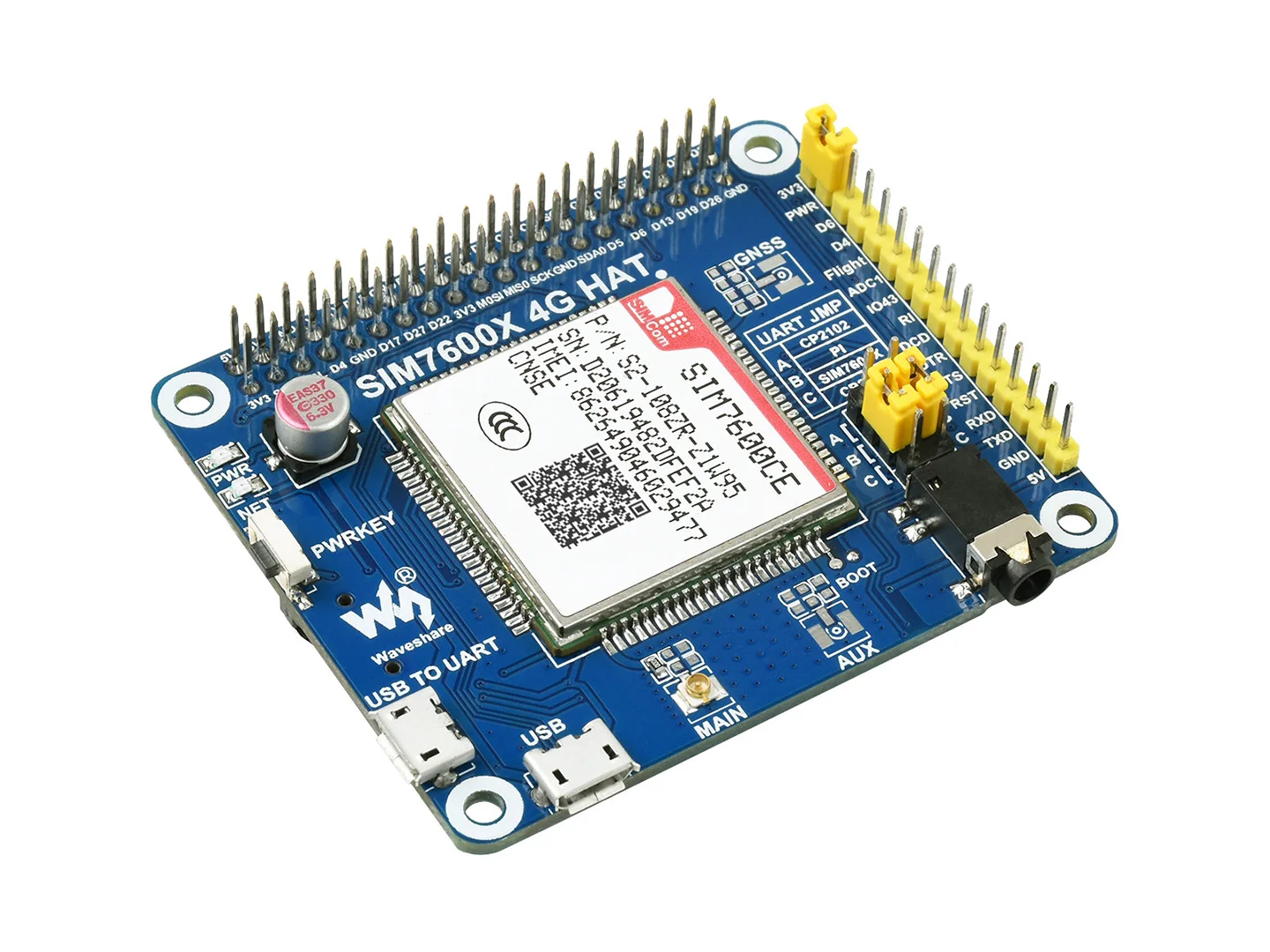 SIM7600CE-CNSE 4G HAT For Raspberry Pi,Supports4G/3G /2G Communication,Also LBS Positioning,Use in some Southeast Asia countries