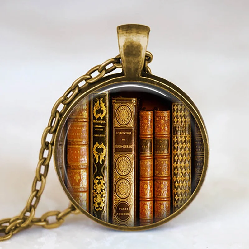 15 New Fashion Necklace Glass Dome Vintage Library and Books Pendants Necklace For Students Teachers And Librarians Necklace - Окраска металла: 15