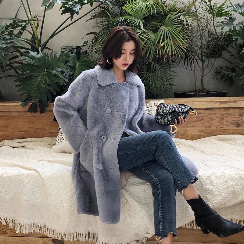 Женское шерстяное пальто Элегантное Длинное двубортное однотонное из