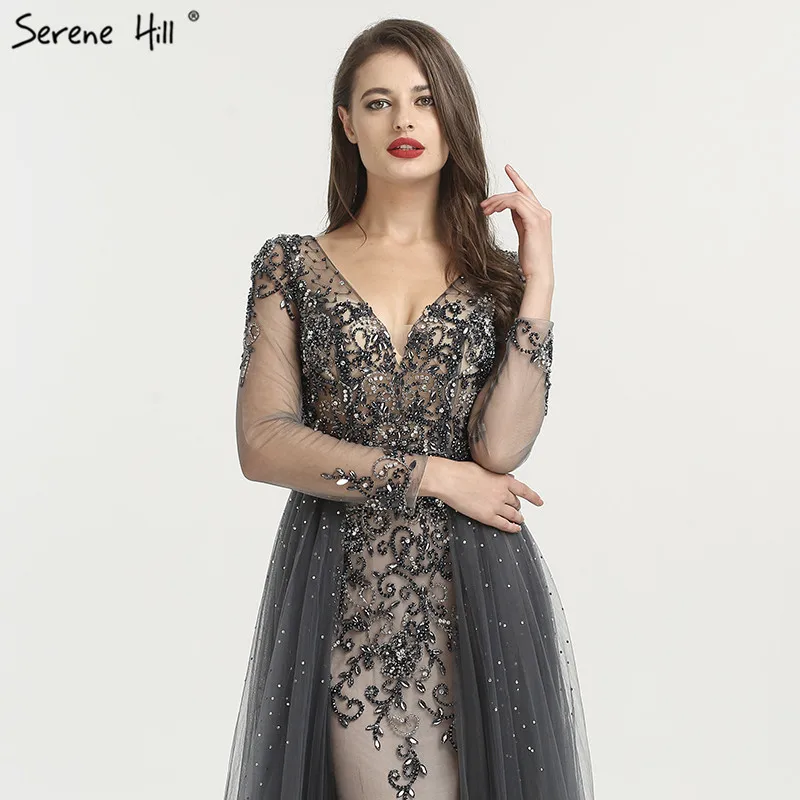 Serene Hill Elegant Sexy V-Neck Long Sleeves Evening Dress Mermaid With Train Formal Party Gown Multiple Color CLA6571