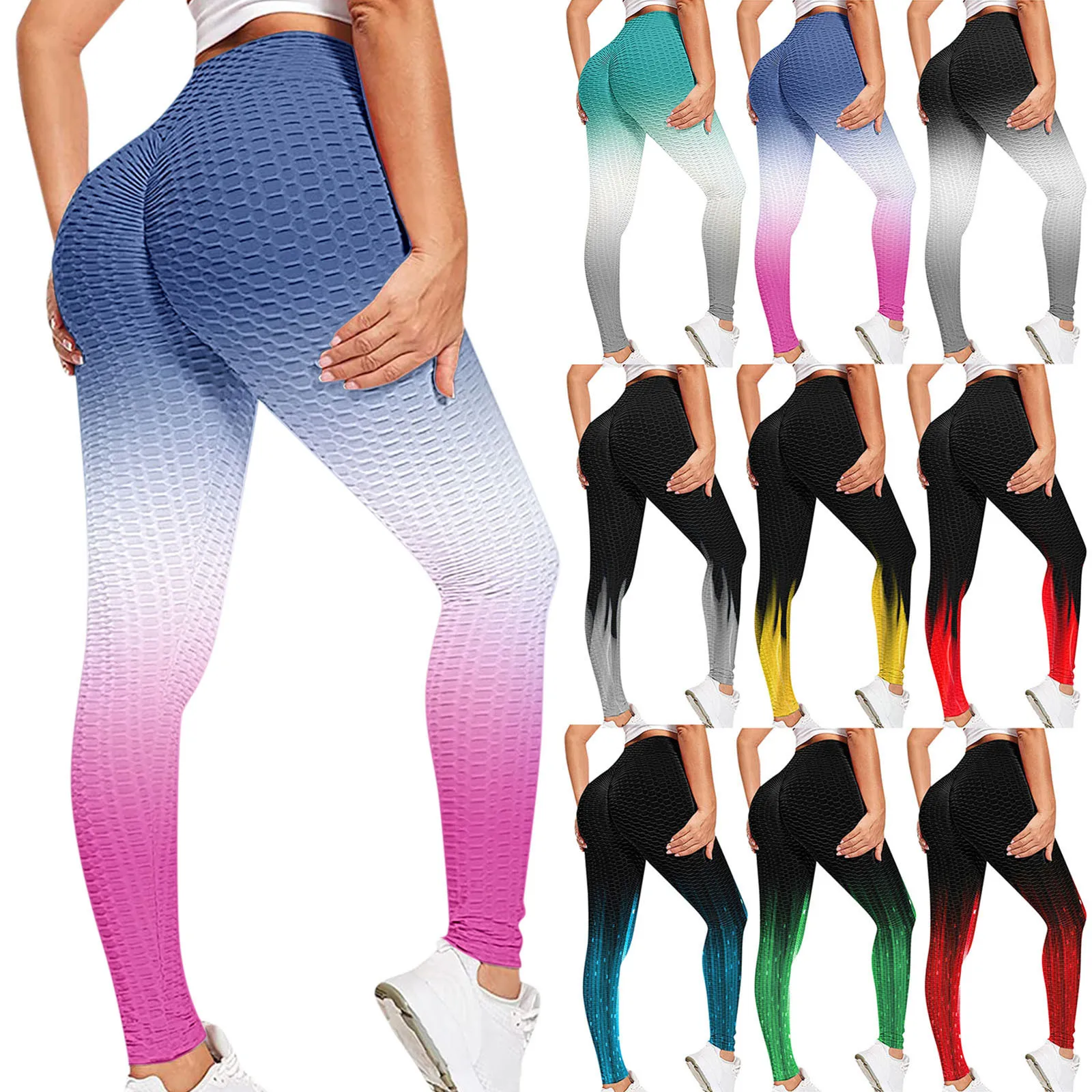 

Stretch Yoga Pants Women Casual Gradient Print Bubble Hip Lifting Exercise Fitness Running High Waist Yoga Pants Leggings Female