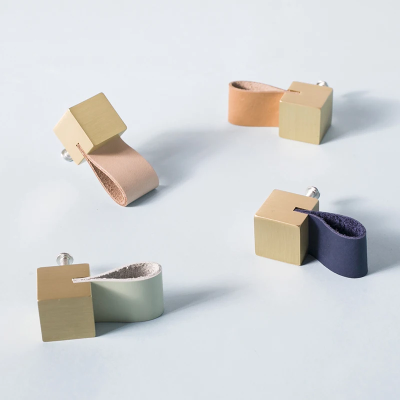 Macaron цвет/кожа + латунь комод ручки рукоятки ящика/квадратные мебельная Ручка