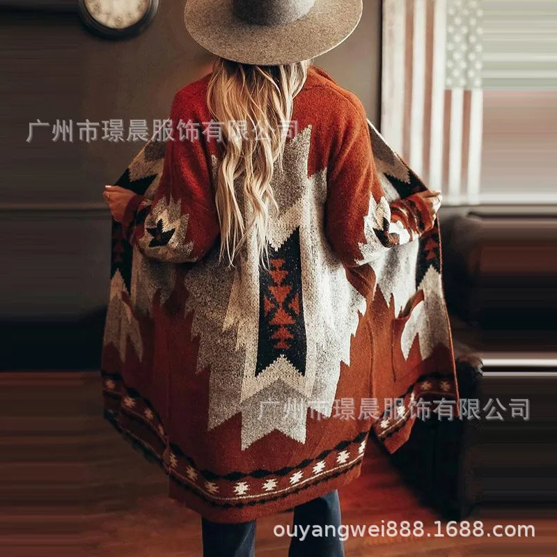 

Повседневный Кардиган с принтом, свитер, женский зимний Свободный Топ с длинным рукавом, новинка 2021