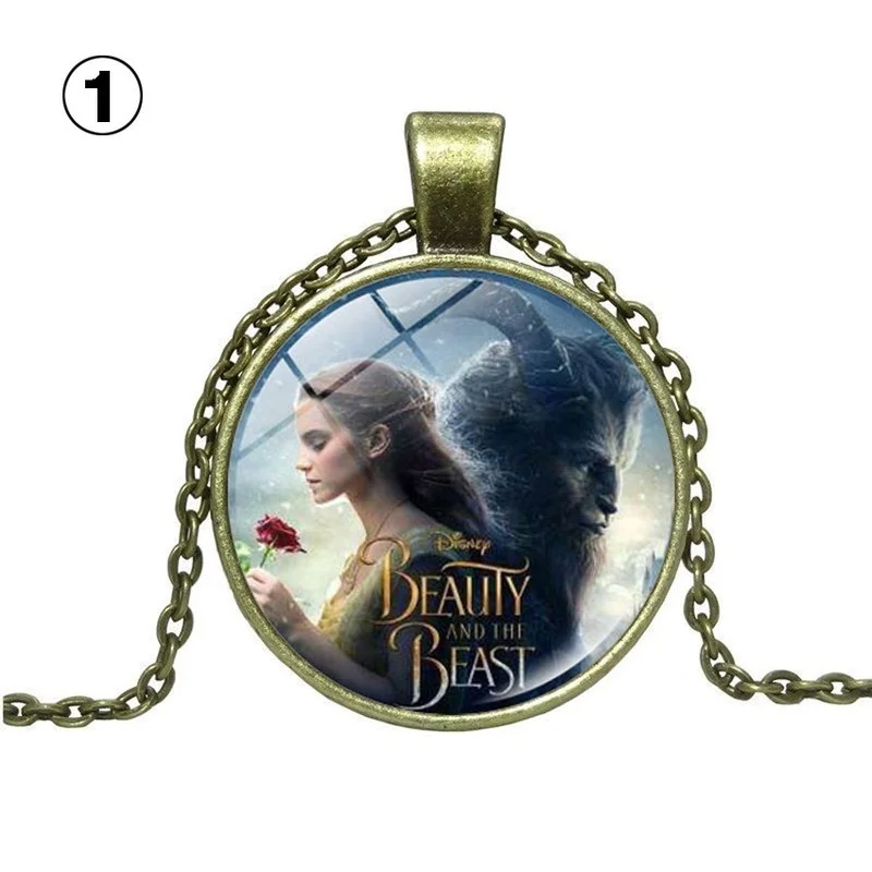 

Meetcute 5 Types Beauty and the Beast Necklace Glass Pendant For Valentines Day Gift Colar Necklace Women Male