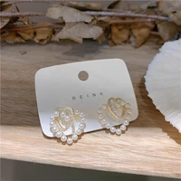 yaologe for women heart pearl stud earrings geometric alloy ear accessories 2021 new girls fashion party wedding jewelry gift