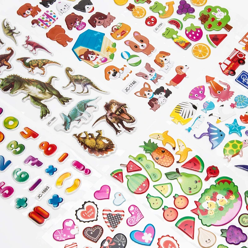 L&aacute;minas difusoras 3D para ni&ntilde;os y ni&ntilde;as, pegatinas hinchables a granel para ni&ntilde;os, animales, peces, coche, dinosaurio, juguetes educativos cl&aacute;sicos de dibujos animados, regalos, 20/8-2