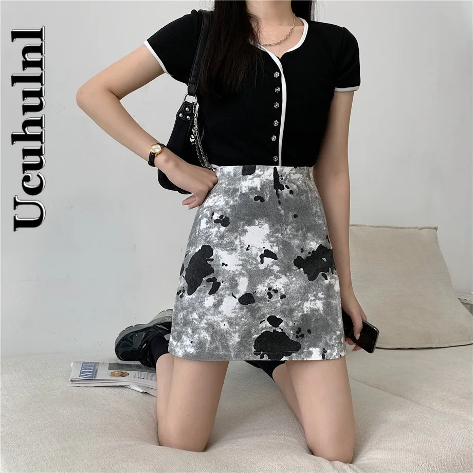 

Ucuhulnl Printed Vintage Clubwear Women High Waist Mini Skirts Casual Zipper Warp Skirts Pencil A-Line Summer Skirts Elegant