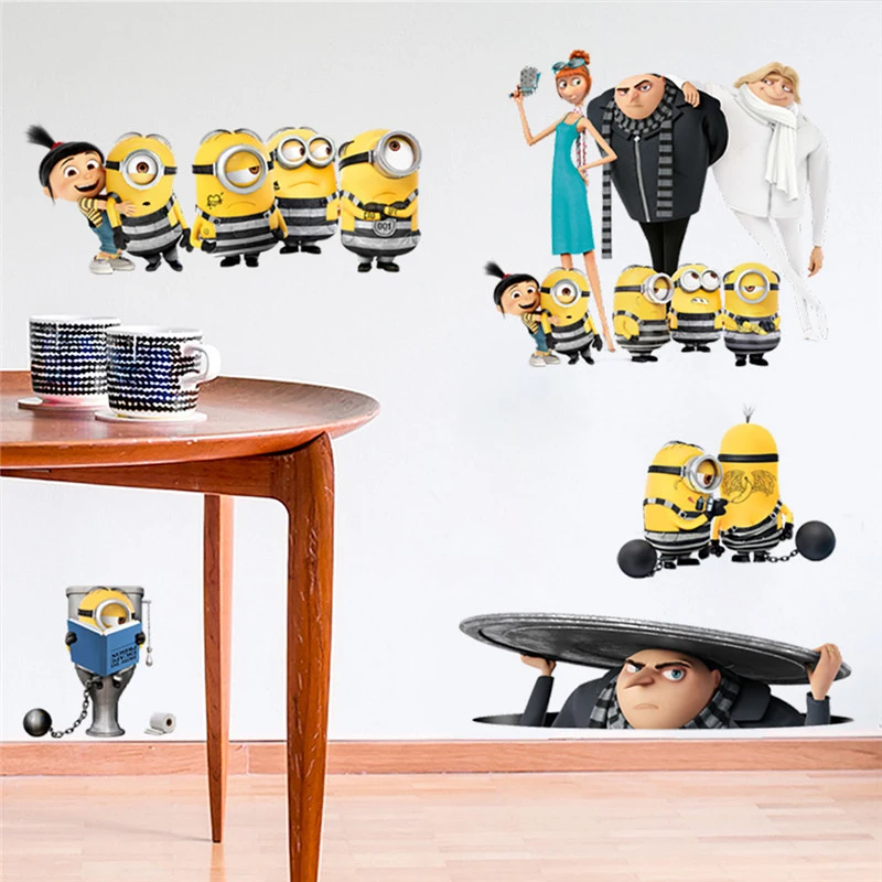 

3D View Yellow Man Cartoon Wall Stickers For Kids Room Decoration PVC Home Wall Stickers Movie DIY Mural Decor Wall Art Poster