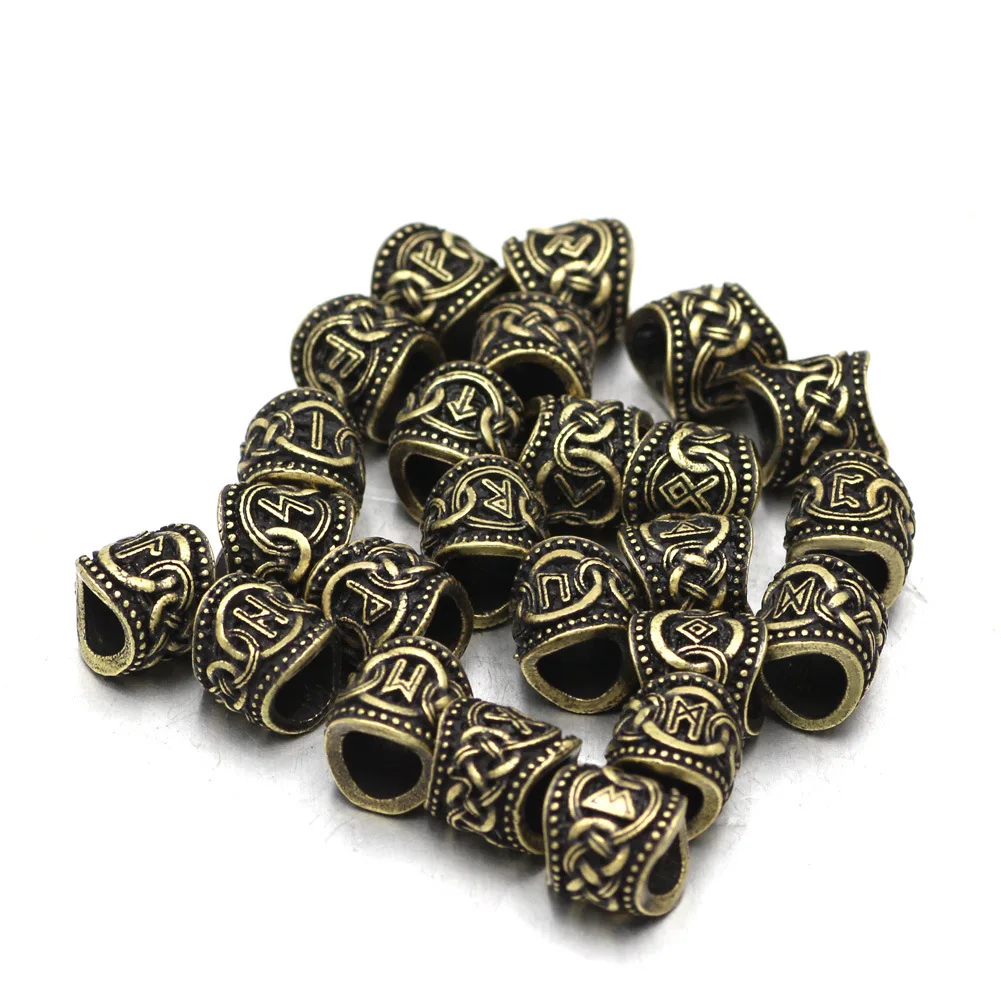 

24Pcs Viking Runes Metal Beads Runic Bead for Hair Beard Braided Charms Bracelet Making Jewerly Craft Wholesale Supplies