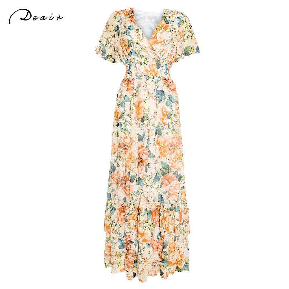 African Print Long Dresses For Women Boho Floral Chiffon Dress Ankara Dashiki Party Gown Abaya Elegant Ladies Summer DR-173