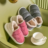 winter women home cotton slippers indoor soft plush faux fur slides couple platform shoes water proof closed slippers two wear