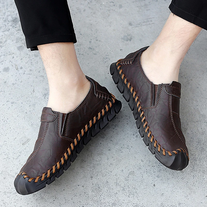 Лоферы мужские из натуральной кожи мягкие мокасины удобная повседневная обувь