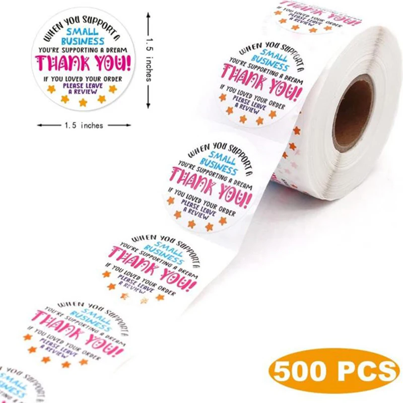 

500 шт./рулон, круглые наклейки «Thank You»