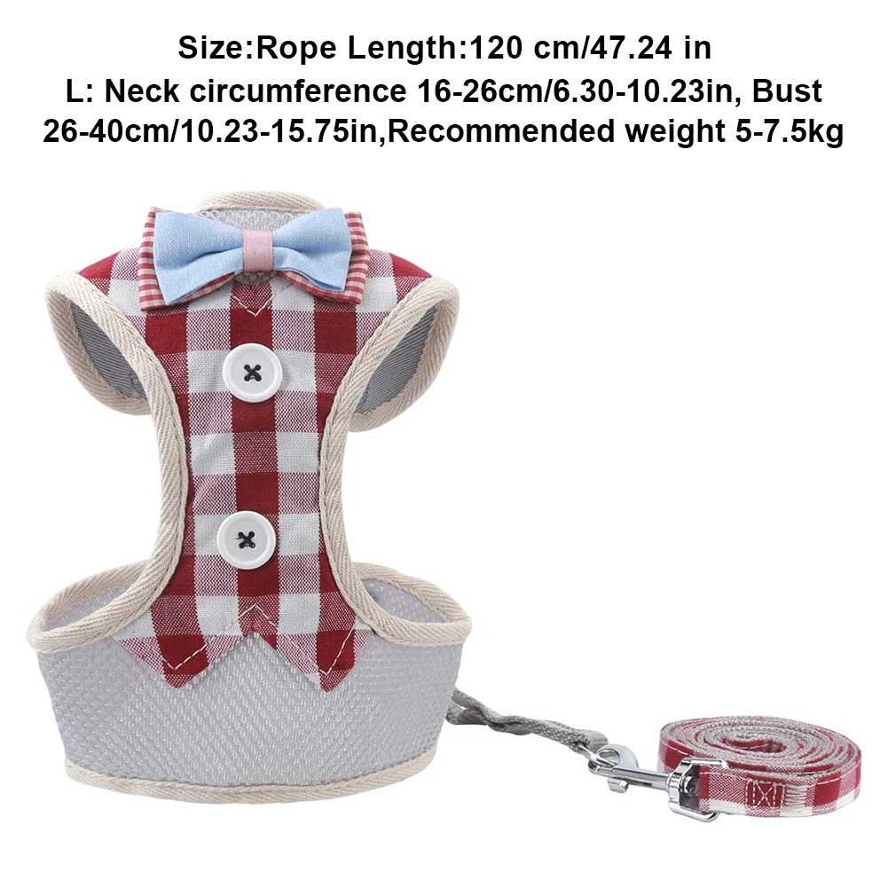 

Cute Dog Cat Harness With Leash Puppy Padded Mesh Front Vest Red Plaid Pattern Cat Collar Clothes Vest For Cats Pet Supplies