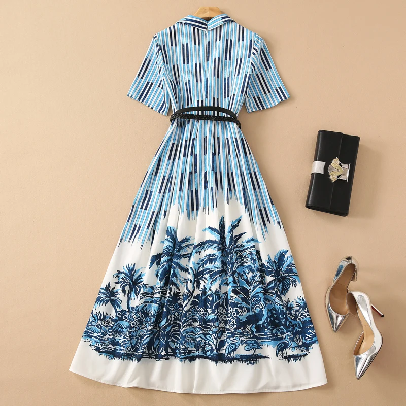 

Long Dress Designer 2021 Summer New Women'S Fashion Party Casual Vintage Elegant Chic V-Neck Print Slim Dresses