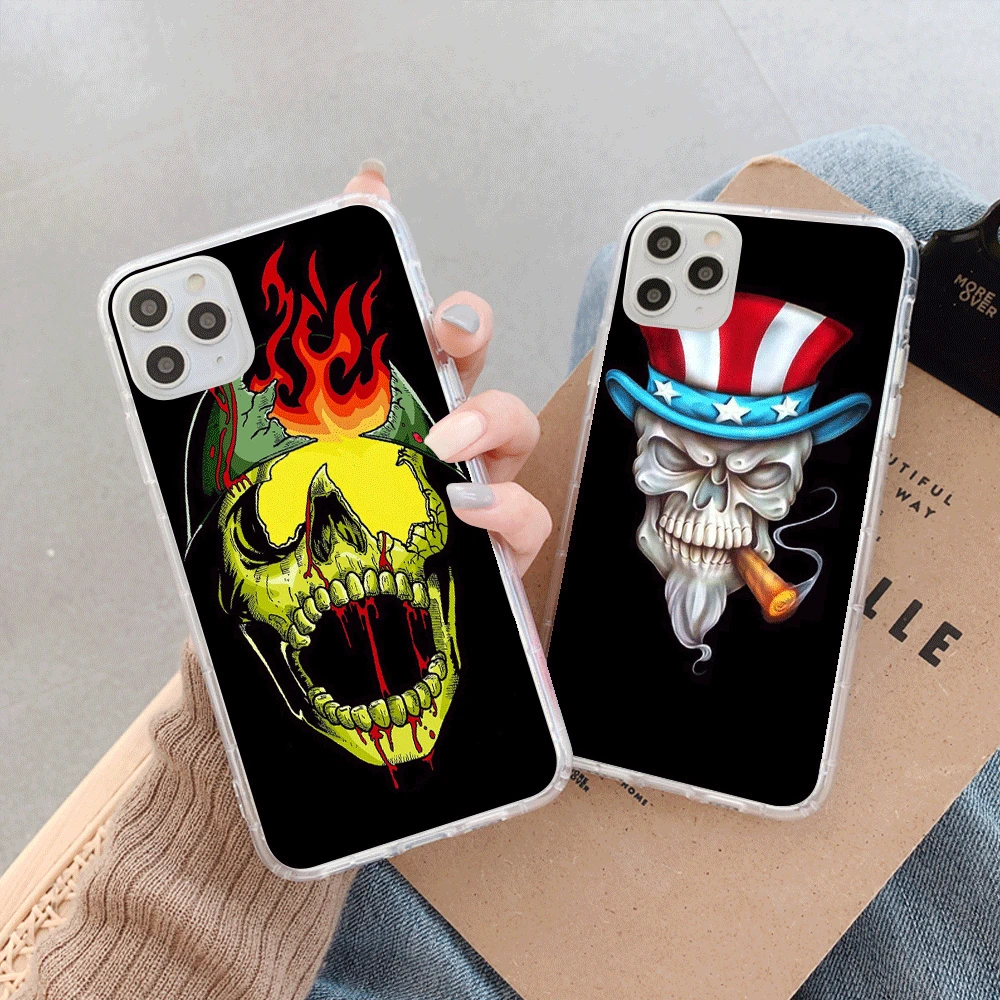 

Luxury Design Fashion Skull Coque Shell Phone Case Transparent For iphone 13 12 11 Pro Max X XR XS MAX 7 8 6 6s plus 5s Cover