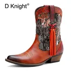 Классические ковбойские ботильоны с вышивкой в западном стиле для женщин, искусственная кожа, обувь на массивном каблуке, женские ботинки ручной работы