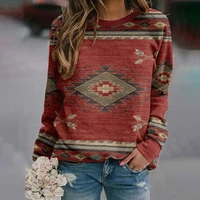 2021 autumn fashion womens clothing print long sleeve o neck patchwork color pullover female elegant vintage sweatshirt tops