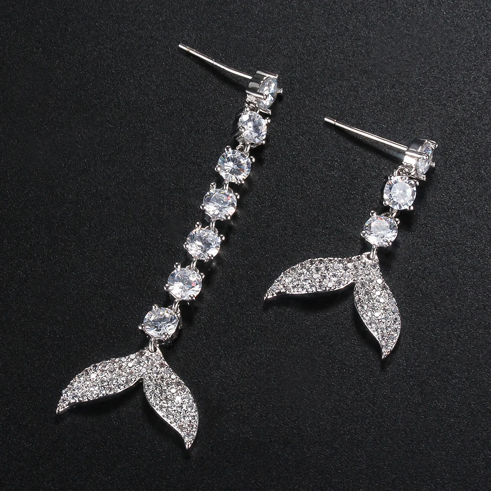 

Couple Wedding Earrings Women Earrings Silver Plated Fish Tail Tassel Cubic Zirconia Earrings Send Girlfriend Fashion Jewelry