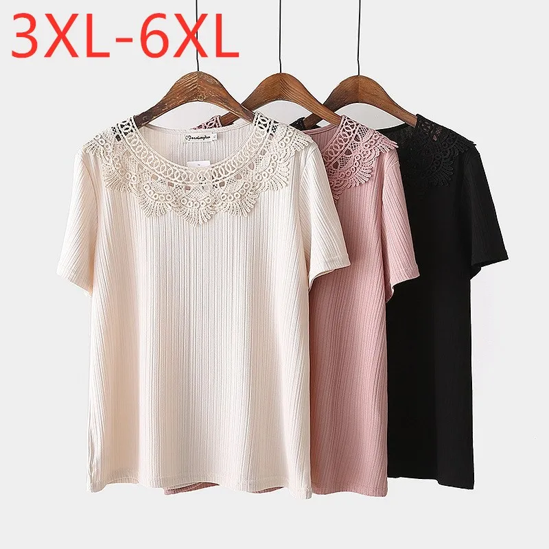 

Новинка 2021 женские летние размера плюс Топы для женщин большие Короткие рукава Свободные вискозные ажурные бежевые футболки с V-образным вы...